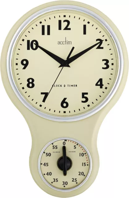 Acctim Kitchen Timer Wall Clock Cream Retro Style Domed Glass Mechanical Timer