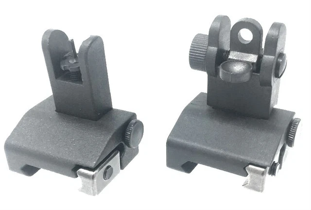 Black Polymer Flip Up Sights, High Strength, BUIS, Spring Loaded, Adjustable,