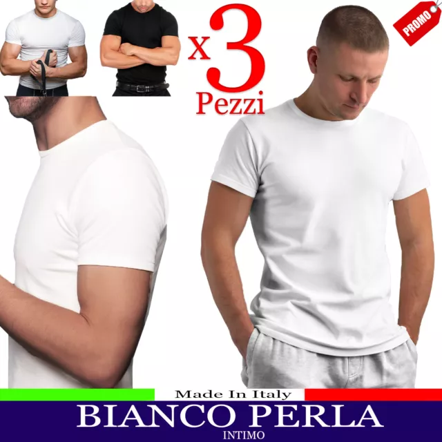 3 Maglia T-shirt Uomo intima girocollo scollo sotto giacca  morbida mezza manica