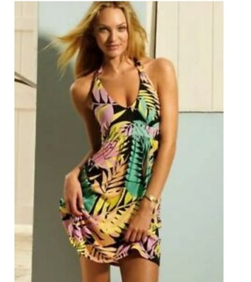 Y2K Victoria's Secret Bra Tops Halter Mini Dress Palm Print Tropical Small