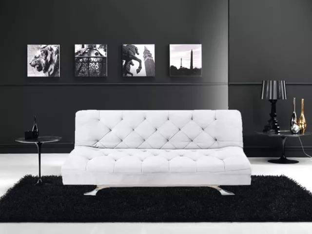 Divano Letto 3 Posti Reclinabile Salotto Microfibra Bianco Sofa Soggiorno Italia