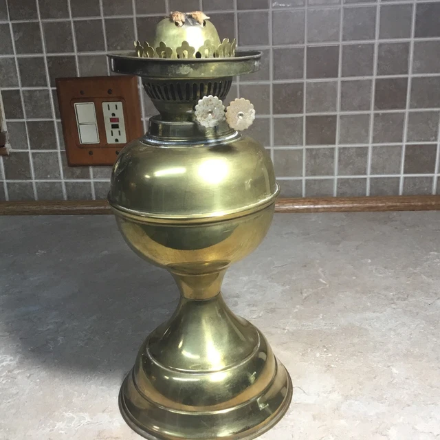 VINTAGE COPPER BRASS Duplex Oil Lamp With a Double Wick Burner 12