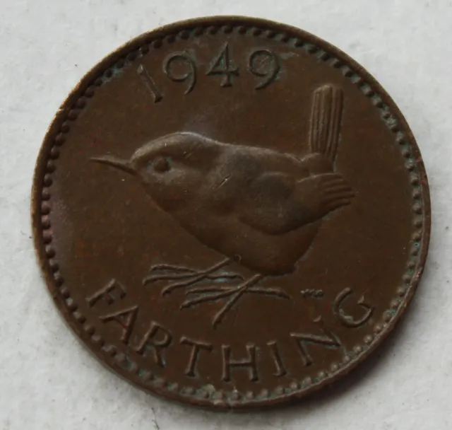 1949 British Farthing Coin. Quarter Penny. George VI. (B72)