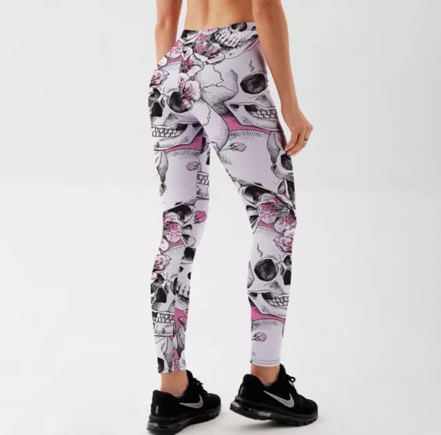 Women Girls Leggings Sports Yoga Pants Digital 3D Printed Skull Peach Blossom