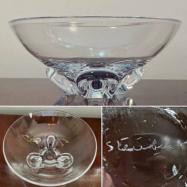 Vtg STEUBEN #8059 Crystal Art-Glass 8" FLORET Round 3-Toed Foot Centerpiece Bowl