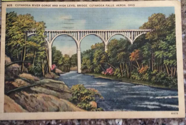 Vintage 1930's Cuyahoga River Gorge And High Level Bridge Akron Ohio Oh Postcard