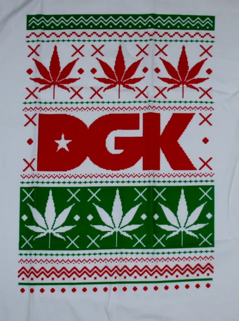 DGK Ugly Sweater White Men's M T-Shirt Christmas Dirty Ghetto Kids Weed Pot Xmas