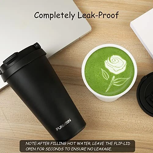 Funkrin Insulated Coffee Mug with Ceramic Coating, 16oz Vacuum Stainless Steel. 2