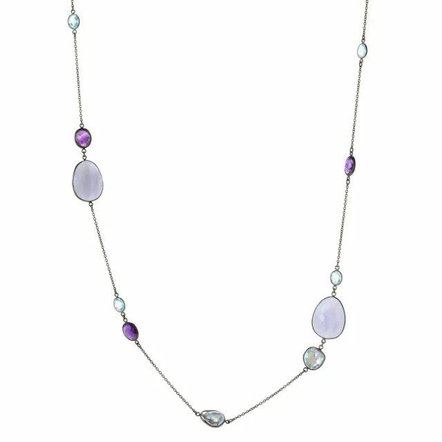 Meher's Jewel 44" Blue Lace Agate Keshi Cultured Pearl & Gemstone Necklace $291