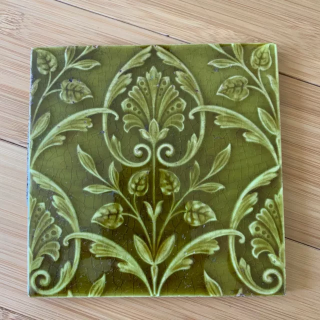 Antique MINTON Hollins & Co Authors & Works Art Nouveau 6" Tile Glazed Decorativ