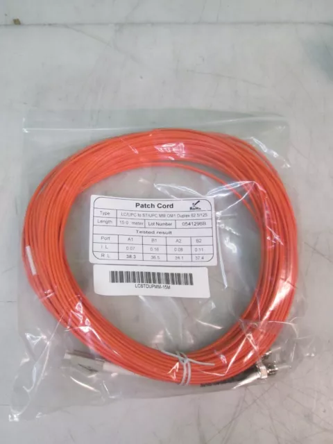 15M Fiber Optic Patch Cord LC/UPC to ST/UPC MM OM1 Duplex 62.5/125 15 METER NEW