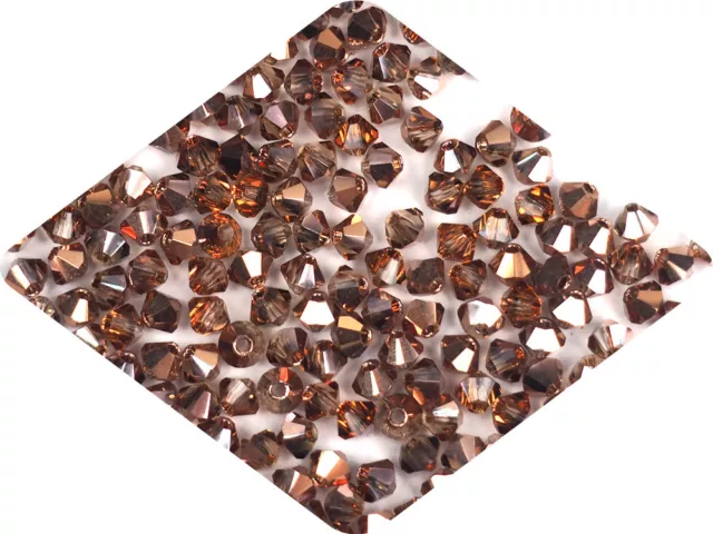 Czech Bicone Crystal Beads Light Peach Capri Gold coated 3mm Rondelle Diamond