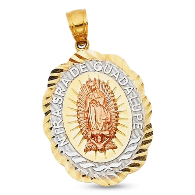 14k Yellow White Rose Gold Lady Guadalupe Pendant Virgin Mary Charm Religious