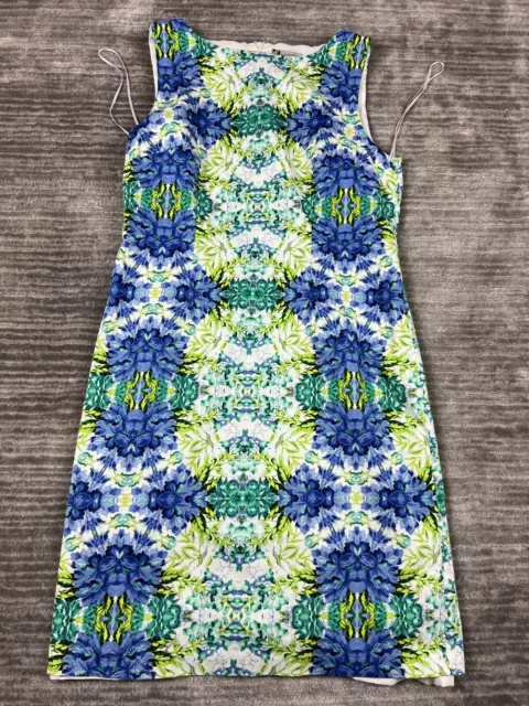 Leslie Fay Dress Womens 12 Blue Floral Sheath Sleeveless Zip Up Lined