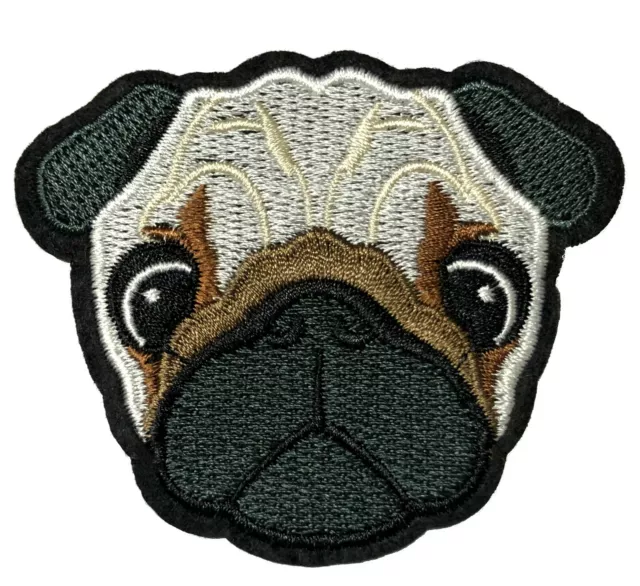 Pug Dog Face Patch Embroidered Iron-On Applique Canine Pet Best Friend Souvenir