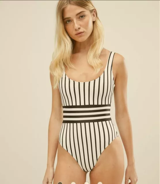 ASOS Contrast Mono Stripe Swimsuit Sz 20 Black & White New