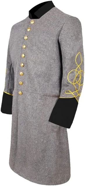 US Civil War Single Breast Gray Frock Coat with Solid Black Cuff Collar-Braid 1