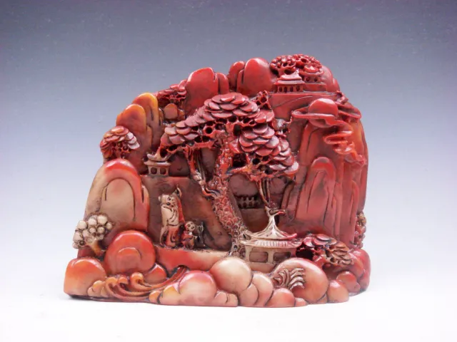 5.5 Inches Heavy Stone Carved Sculpture Mountain Scenery Tree Figurine Chatting