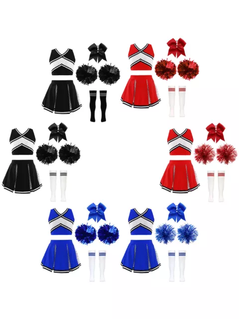 Kinder Mädchen Cheerleading Set Ärmellos Top Und Rock Mit 1Pc Bowknot Schule