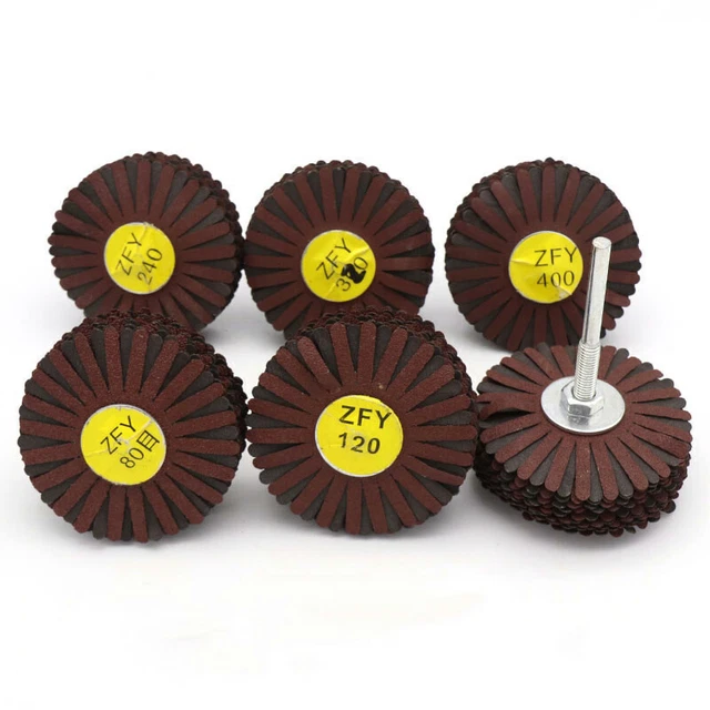 Rueda con solapa de cabeza de tela de arena abrasiva de 6 mm con vástago para herramienta de pulido de muebles