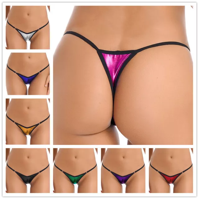 Womens Shiny Low Rise G-String Micro Thongs Panties Underwear Sexy Bikini Briefs