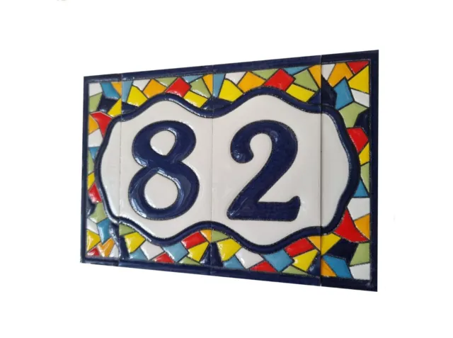 Mosaic Hand-painted Ceramic 11 x 5.5 cm or 2.165 x 4.331 inch House Number Tiles 2