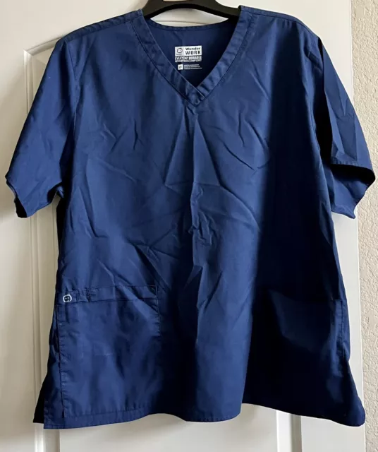 Women's Wonder Work Scrub Top NAVY BLUE 2X