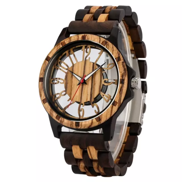 Hohl Anzeige Holz Uhr mit Original Lederarmband Holz Armbanduhr für Herren 3