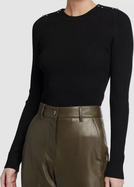 $425 3.1 Phillip Lim Women's Black Ribbed Crewneck Sweater Sweatshirt Size XS