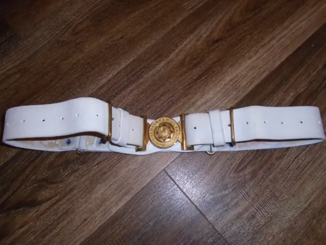 Coldstream Guards White Leather Ceremonial Belt With Brass Buckle British Army