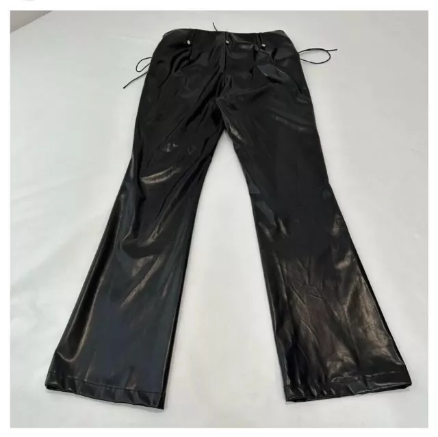 Women's Lace Up Black Lambskin Leather Pants Real Soft Leather Pants For Biker's 2