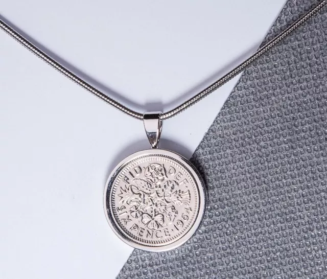 1964 60th Birthday Lucky Sixpence 6d Coin Pendant - Choose the Metal Colour