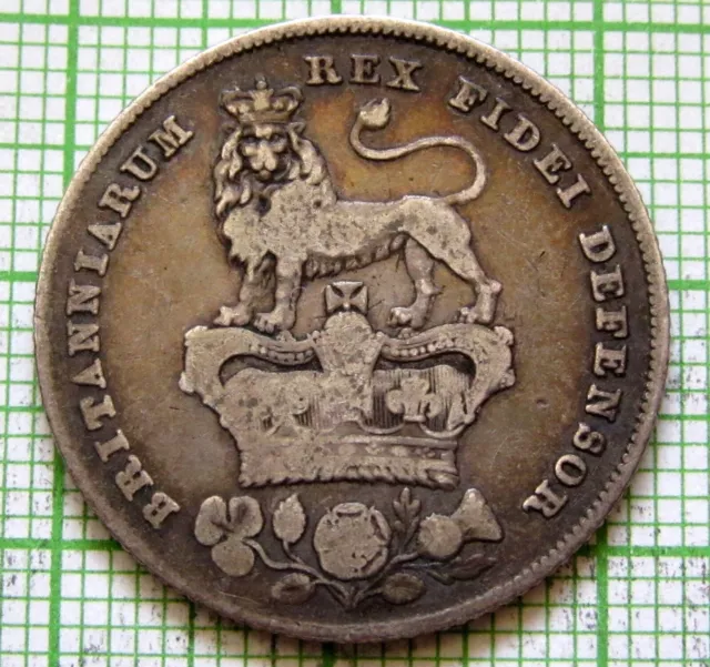 GREAT BRITAIN GEORGE IV 1826 ONE SHILLING, LION ATOP CROWN 0.925 SILVER km# 694