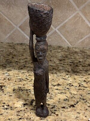 Vintage Hand Carved Highly Detailed Wooden African Tribal woman Figure Art