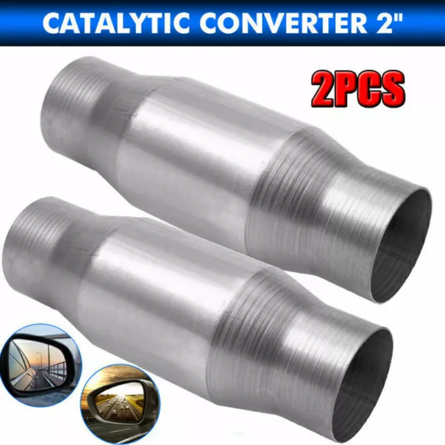 2X 2" Inch Universal Sports Cat Catalytic Converter High Flow 400 Cell Metal Au