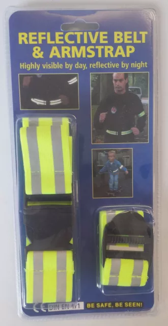 New High Visibility Hi Viz Reflective Belt & Arm Strap Set. Road Bicycle Safety