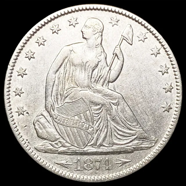 1874 Arws Seated Liberty Half Dollar Coin CLOSELY UNCIRCULATED