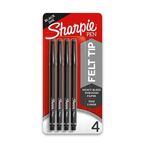 SHARPIE Felt Tip Pens, Fine Point (0.4mm), Black, 4