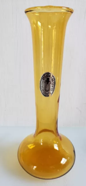 Vintage Pilgrim Glass Amber Bud Vase Foil Oval Sticker 7" Mid Century