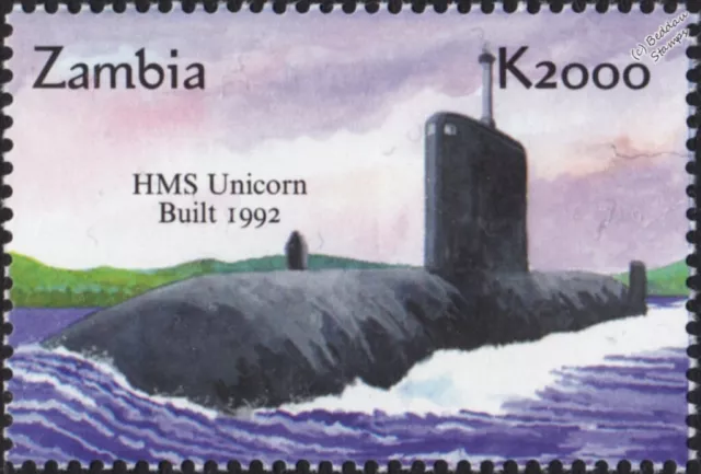 HMS UNICORN / HMCS WINDSOR Upholder-Class Submarine Warship Stamp (2001 Zambia)