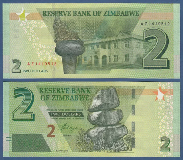 SIMBABWE / ZIMBABWE 2 Dollars 2019 Replacement AZ  UNC  P. NEW