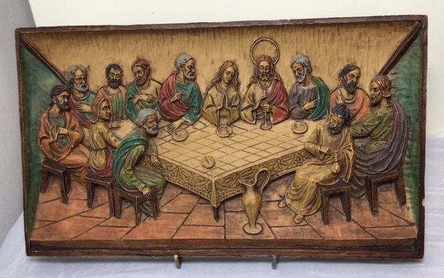 3D VINTAGE RESIN Figural The Last Supper Wall Plaque Made in Italy £26. ...