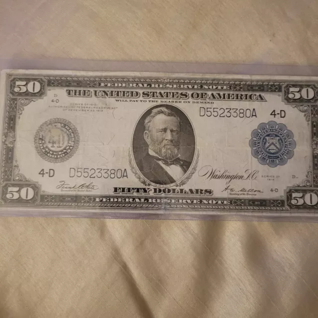 Large Size Fedral Reserve Note 1914 $50 fifty dollar bill, Bank of Cleveland