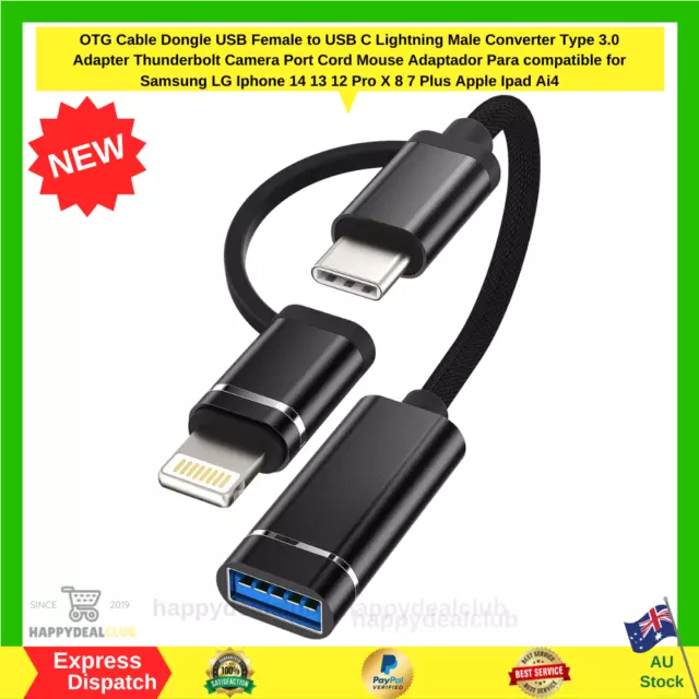 USB Female to USB C Lightninng Male Converter Type 3.0 Adapter Apple Ipad Ai4 AU