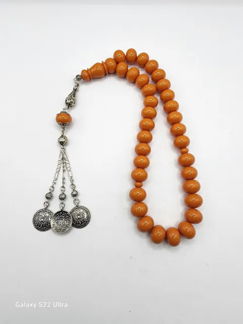 Rosary Faturan Vintage Islamic German Prayer Cherry Amber Bakelite 33 Beads 93g