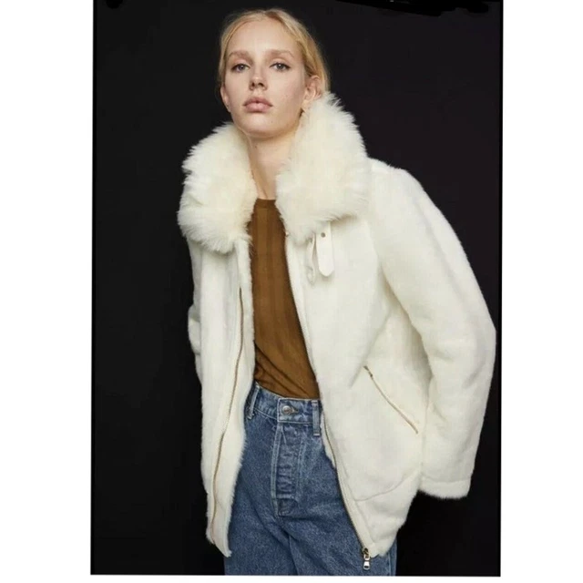 ZARA FAUSSE FOURRURE aviateur veste motard manteau cr me blanc