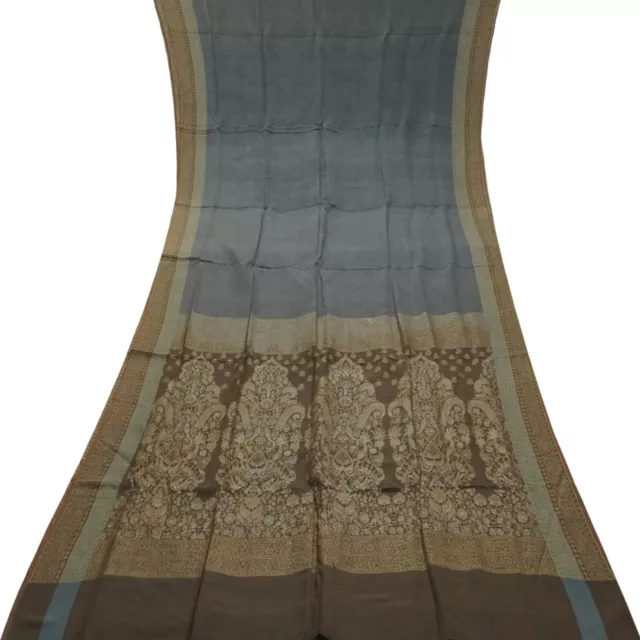 Namaste Vintage Grigio Sari 100% Pura Seta Intrecciato Indian Sari 15ft