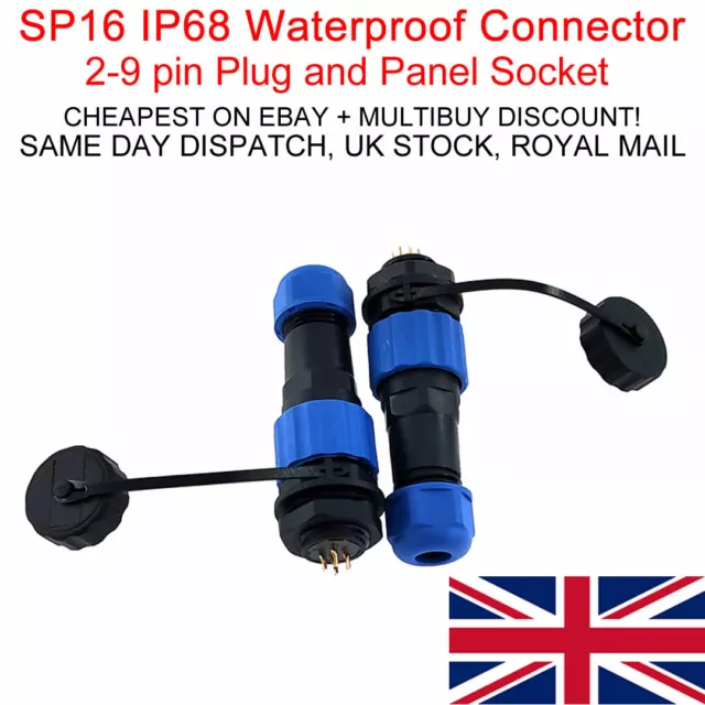 SP16 IP68 Waterproof 2,3,4,5,6,7, 9 pin Plug and Panel Socket Connector Aviation