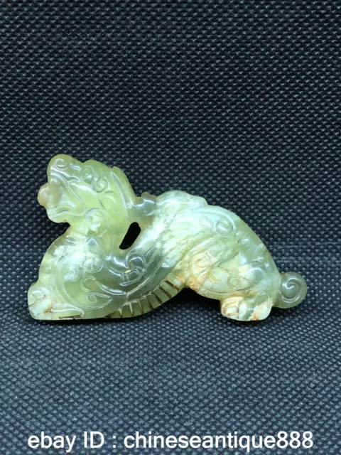 2.5"Collect China Hongshan Culture old jade Carved Pixiu Beast Unicorn Statue