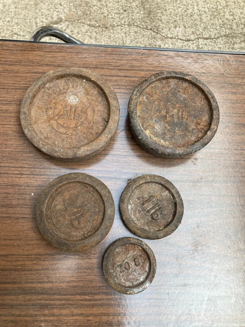 Vintage Balance Scale Weights x 5 4lb 2lb 1lb 8oz Door Stop Paperweights